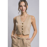 Linen Buttoned Vest Top: GREYSTONE / M