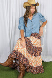Patchwork Floral Print Bohemian-Inspired Maxi Skirt VS83041B: Orange / L