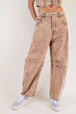 PL5346 - WASHED BARREL LONG PANTS: HAZELNUT / M