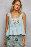 Double Gauze Floral Shirring Square Neck Sleeveless Top: INK NAVY / S