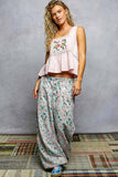 Double Gauze Floral Shirring Square Neck Sleeveless Top: TAN TOFFEE / S