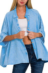 Washed Double Gauze Button Down Half Sleeve Shirt: DUSTY TEAL / 3-3 (S/M-L/XL)