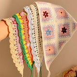 French Retro Hand-knitted Sweet Crochet Headscarf: Red / M