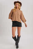 OVERSIZED BELL SLEEVE CABLE KNIT SWEATER: CREAM / S/M