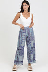 25T24-FR25 LACE INSERT RUFFLE DETAIL PRINTED WIDE LEG PANTS: M