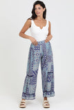 25T24-FR25 LACE INSERT RUFFLE DETAIL PRINTED WIDE LEG PANTS: L