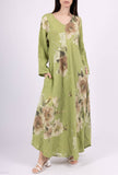 Flowy floral linen dress with 2 pockets 14945: 100% linen / Beige / One size
