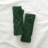 RAJA Cable Knit Wool Lined Wristwarmer Gloves: Forest Green
