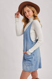 DENIM WASHED OVERALL POCKET DRESS: LT.WASH / M