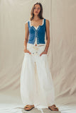 Ribbed Cotton Button-Front Picot Trim Tank: PINK FL / S-2/M-2/L-2