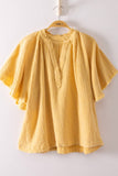 NT12540-Mineral Washed Gauze Blouse Top: YELLOW / S-M-L/2-2-2