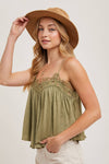 CROCHET CONTRAST CAMISOLE TOP: ALMOND / M