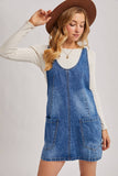 DENIM WASHED OVERALL POCKET DRESS: LT.WASH / L