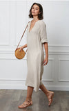 Long dress in 100% linen REF.7161: Wasabi / Unique