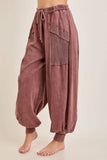 Zen Mineral Washed Ribbed  Baggy Lounge Balloon Pants HP7610: HotCocoa / S-M-L / 2-2-2