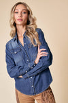 SIT3800A WESTERN DK WASH SNAP BUTTONS LIGHT DENIM SHIRT: SMALL