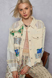 Oversize long sleeve crochet patchworks denim jacket: DENIM / S