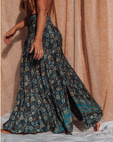 Hippie Boho Silk Bell Bottom Flare Pants, Palazzo Pants: Green / S/M