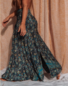 Hippie Boho Silk Bell Bottom Flare Pants, Palazzo Pants: Green / XS