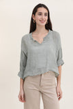 Linen top v-neck 23100 100% linen: Camel