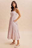 COTTON FLORAL SLEEVELESS MAXI DRESS: CORAL ROSE / L