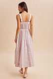 COTTON FLORAL SLEEVELESS MAXI DRESS: CORAL ROSE / M