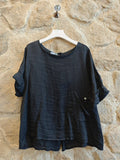 REF 83773  100% LINEN   SIDE TIE BLOUSE: Marrón