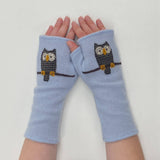 Fingerless Cashmere Gloves-Owl: Olive / One Size Fits Most