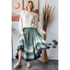 WASHED TIERED SMOCKED WAIST FLARE HEM SKIRT: SAGE / S-M-L-XL(2-2-2-2)