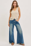MID-RISE WIDE-LEG FRAYED HEM DENIM JEANS: DENIM BLUE / Contemporary / L