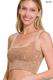 "...._ Square neck Washed Seamless Rib Bralette w/ Removab: BLACKBERRY-160807 / L/XL