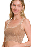 ", Square neck Washed Seamless Rib Bralette w/ Removab: DEEPCAMEL-159667 / S/M