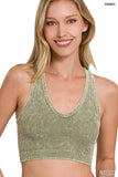 ..SI-23946 Washed Rib V-neck Racerback Seamless Crop Tank 0606: ASH OLIVE-149909 / L/XL