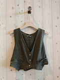 REF 6454 100% LINEN VEST: KHAKI