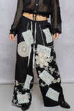 Solid Lace Patch Detail Woven Pants: OLIVE STRIPE / S