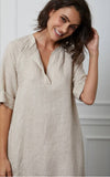 Long dress in 100% linen REF.7161: Khaki / Unique
