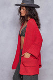Long sleeve pockets solid chenille sweater cardigan SALE: INK CHARCOAL / L