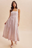COTTON FLORAL SLEEVELESS MAXI DRESS: FRENCH BLUE / M
