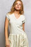Vintage Wash V Neck Cotton Slim Fit Tee Top: OATMEAL / L