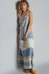 Vintage washed front pocket floral contrast dress: DENIM / S