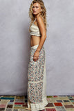 Double gauze lace print patch ruffle woven wide pants : NATURAL / M