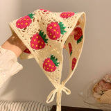 French Retro Hand-knitted Sweet Crochet Headscarf: Red_Flower / M