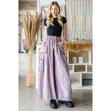 WASHED 3D POCKET SLOUCHY WIDE LEG PANTS: SLATE / S-M-L(2-2-2)