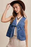 Denim Tie-Front Vest: Washed Cobalt / L