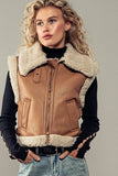 Sherpa Lined Cropped Biker Western Statement Vest: CAMEL / S-2/M-2/L-2