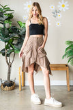 WASHED ASYMMETRICAL HEM LAYERED CARGO SKIRT: MOCHA / S-M-L(2-2-2)