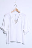 Linen cotton top with sleeve detail 15811: 50% linen 50% cotton / White / One size