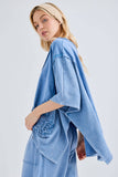 Mineral Washed Doily Boho Pancho Vneck top HT6680: Olive