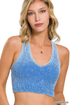..SI-23946 Washed Rib V-neck Racerback Seamless Crop Tank 0606: ASH OLIVE-149909 / L/XL