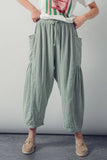 Striped Cotton Drawstring Harem Pants: TAUPE / S-M-L:2-2-2